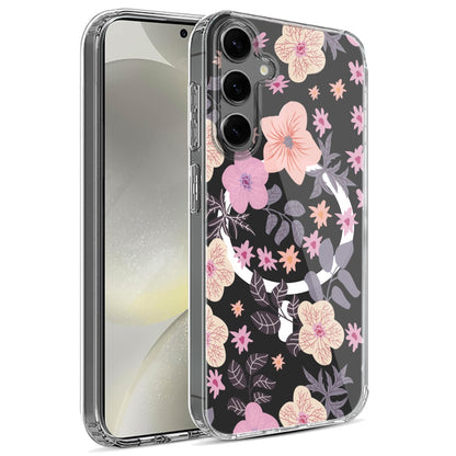 For Samsung Galaxy S25+ /S25 Plus /S24+ Plus Hybrid Flower Design Stylish Fashion Case, MagSafe Compatible, Thick Shockproof Hard PC Case Cover