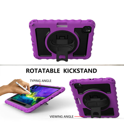 For Hybrid 3in1 Armor Rugged with Built-in Kickstand 360° Rotatable Stand & Shoulder Hand Strap Corner Shockproof Purple Tablet Case Cover