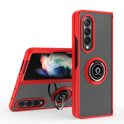 For Samsung Galaxy Z Fold 7 Semi Transparent Matte Hybrid Protective PC & TPU Shockproof with 360° Rotation Ring Stand Case Cover