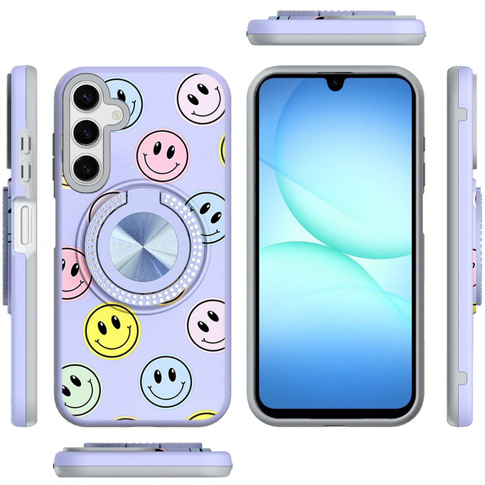 For Samsung Galaxy A17 5G Pattern Design Hybrid with Invisible Ring Stand & Magnetic Back, Shockproof Protective Grip Case Cover