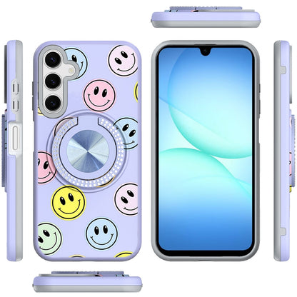 For Samsung Galaxy A17 5G Pattern Design Hybrid with Invisible Ring Stand & Magnetic Back, Shockproof Protective Grip Case Cover