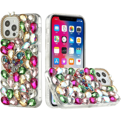 For Samsung Galaxy Z Fold 7 Bling Crystal 3D Full Diamonds Luxury Sparkle Rhinestone Hybrid Protective Case Cover Colorful Heart