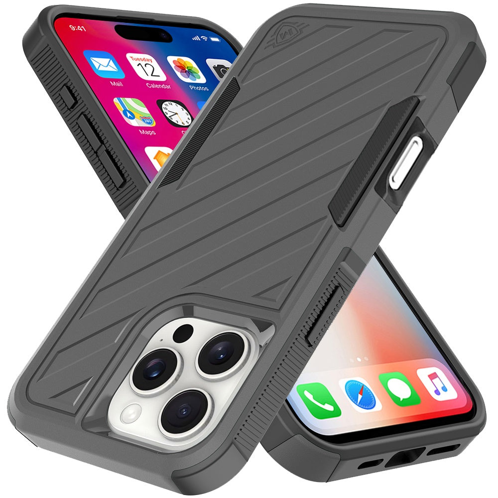 For Apple iPhone 16 Pro (6.3") Premium Design Hybrid lined Shockproof Rugged Textured 2in1 Hard PC & Silicone TPU Non Slip Tough Case Cover