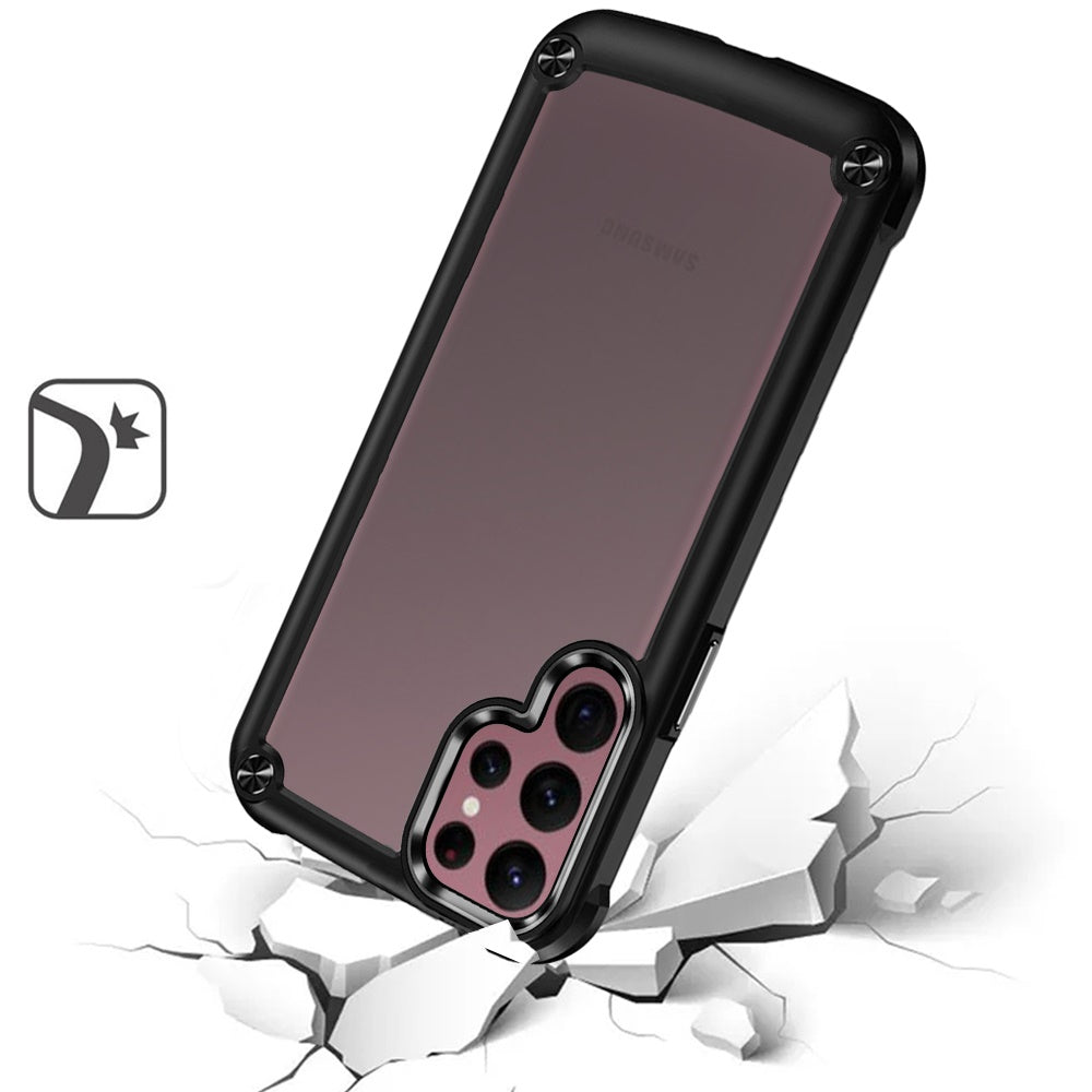 For Samsung Galaxy A06 Hybrid Transparent Rubber with Metal Buttons & Camera Edges Hard TPU Corner Bumper Case Cover