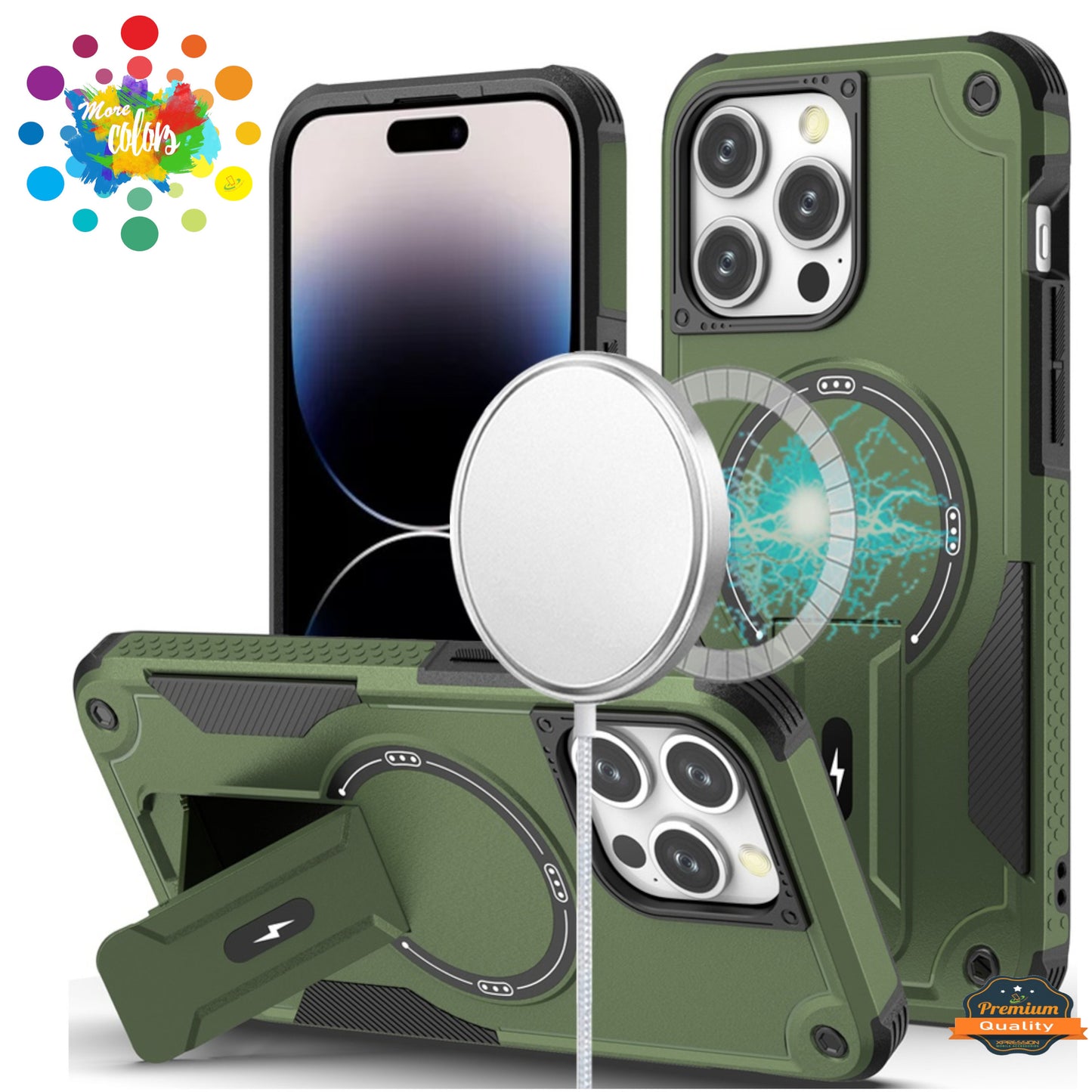 For Apple iPhone 15 Magnetic Invisible Kickstand Holder with Magsafe, Slim Fit Shockproof Hybrid Military Grade Heavy Duty Case Cover
