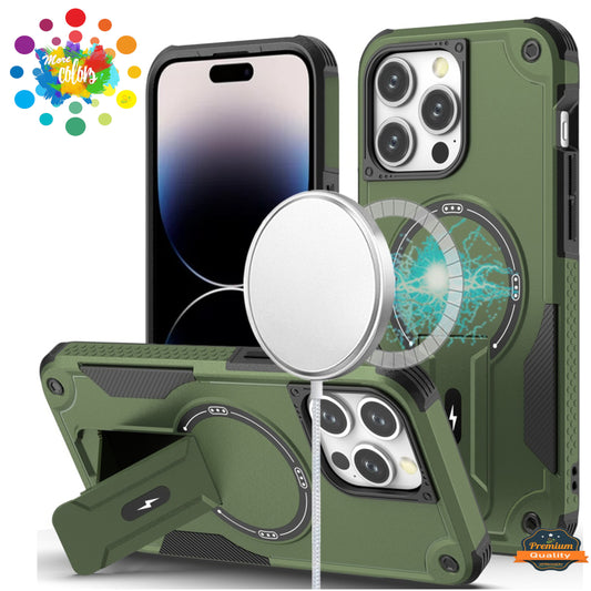 For Apple iPhone 15 Magnetic Invisible Kickstand Holder with Magsafe, Slim Fit Shockproof Hybrid Military Grade Heavy Duty Case Cover