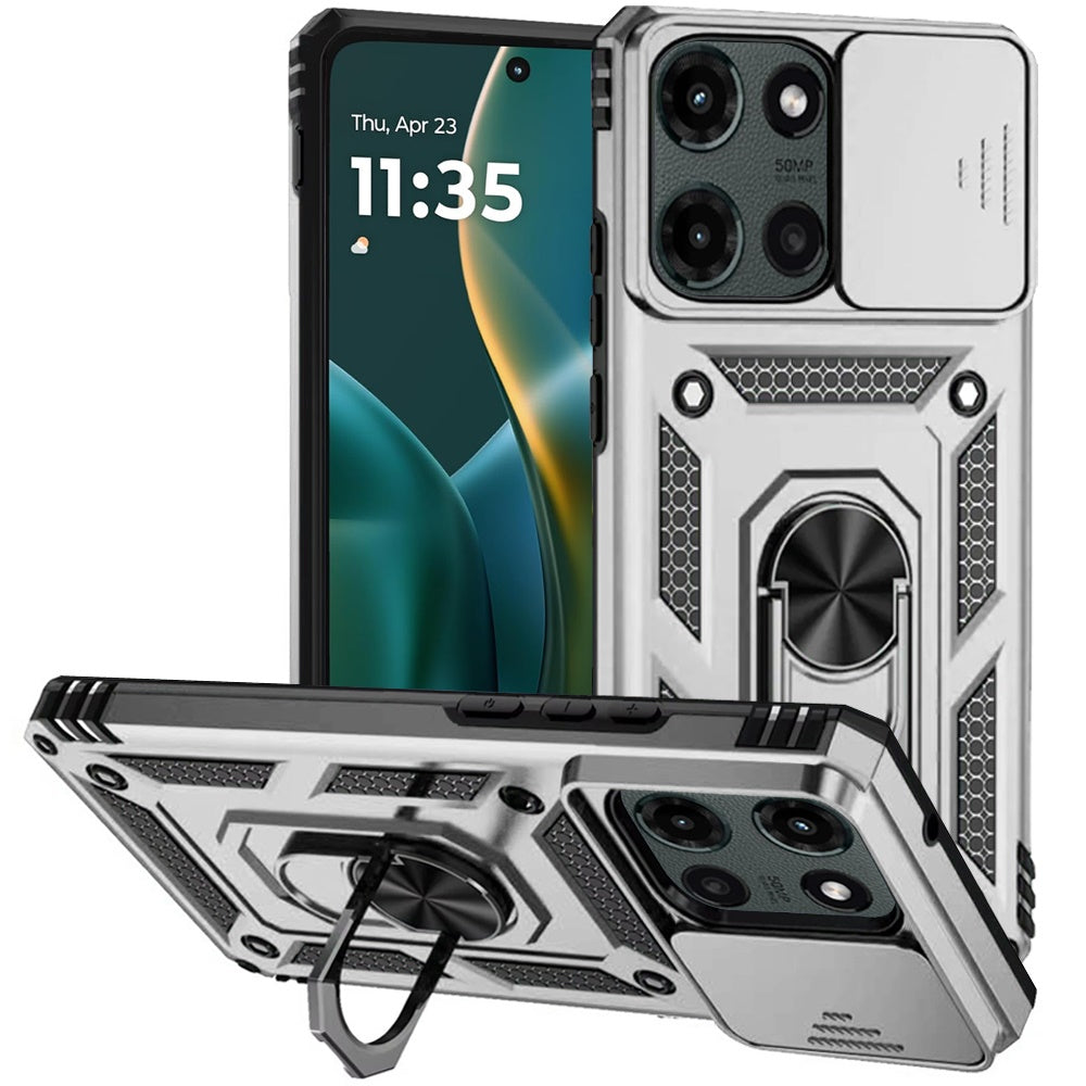 For Motorola Moto G Stylus 5G 2025 Hybrid Ring Shockproof with 360° Rotate Ring Kickstand, Camera Lens Protection, Soft Edge Bumper Case Cover