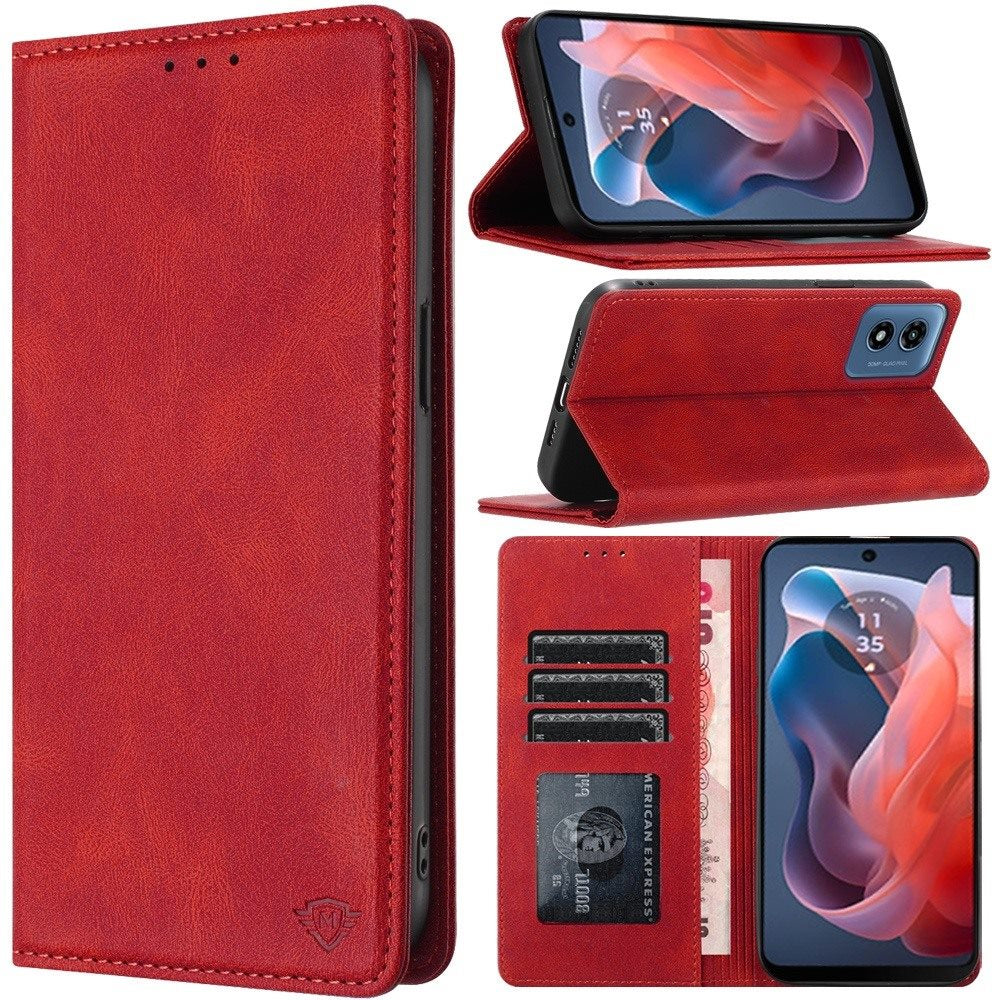 For Apple iPhone 16 (6.1") Premium Wallet PU Vegan Leather ID Credit Card Slot Money Holder with Magnetic Closure Pouch Flip Case Cover Red