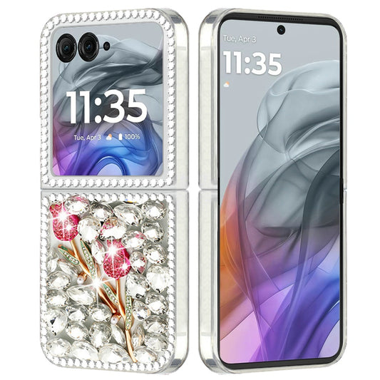 For Motorola Razr 2025 /2024 Bling Crystal 3D Full Diamonds Luxury Sparkle Rhinestone Hybrid Case Cover Crystal Exquisite Garden Flower