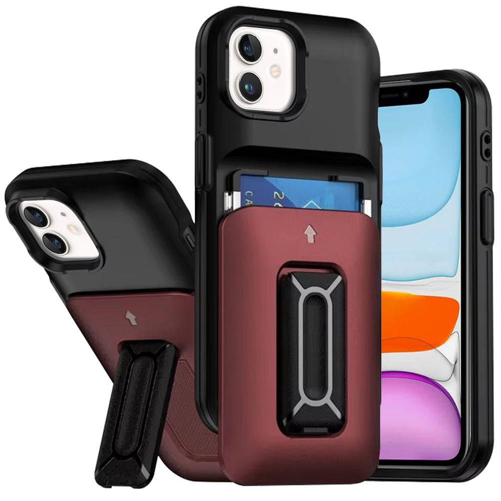 For Apple iPhone 15 Wallet Case with 2- Credit Card Holder, Wrist Strap & Kickstand Hybrid Shockproof TPU Case Cover
