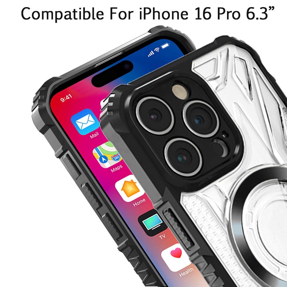 For Apple iPhone 16 Pro (6.3") MagSafe Compatible Pattern Clear Transparent Rugged Hybrid Magnetic TPU Shockproof Armor Case Cover