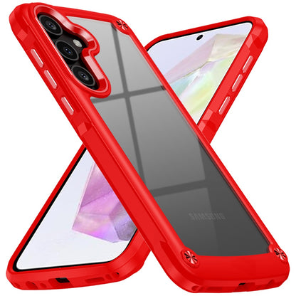 For Samsung Galaxy A36 Hybrid Transparent Rubber with Metal Buttons & Camera Edges Hard TPU Corner Frame Bumper Case Cover