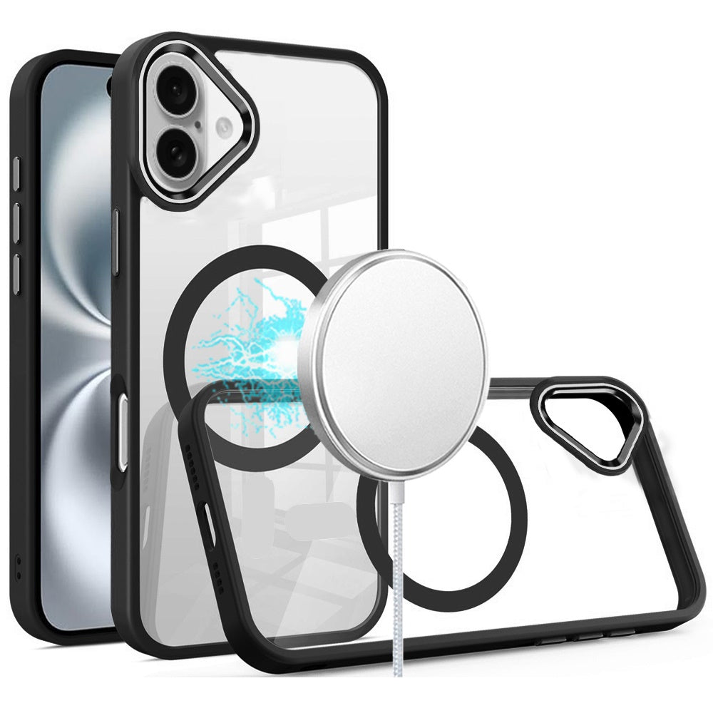 For Apple iPhone 16 Pro (6.3") MagSafe Compatible Transparent Greatest Clear Acrylic with Color Frame Thick Hybrid TPU Hard Case Cover