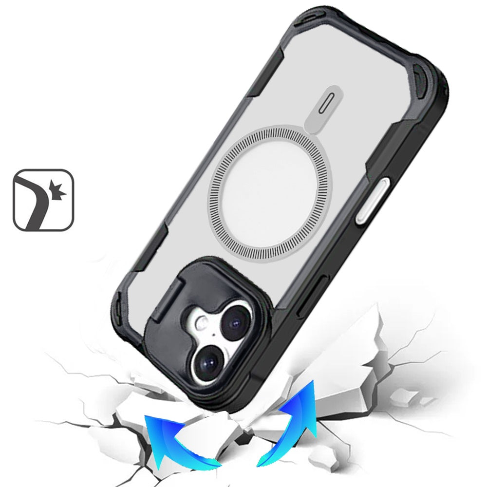 For Apple iPhone 16 (6.1") Magnetic Circle Hybrid with Camera Stand, Compatible with MagSafe, Shockproof Protective Case Cover