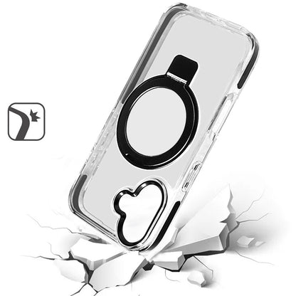 For Apple iPhone 16 Plus (6.7") Hybrid Transparent Circle Back Ring Kickstand [Compatible with MagSafe] Shockproof Color Frame Bumper Case Cover