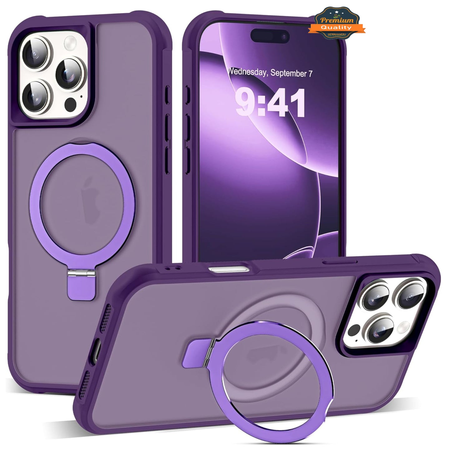 For Apple iPhone 17 Translucent Matte Finish, MagSafe Compatible, Built-in Ring Stand, Shockproof Protective Back Case Cover