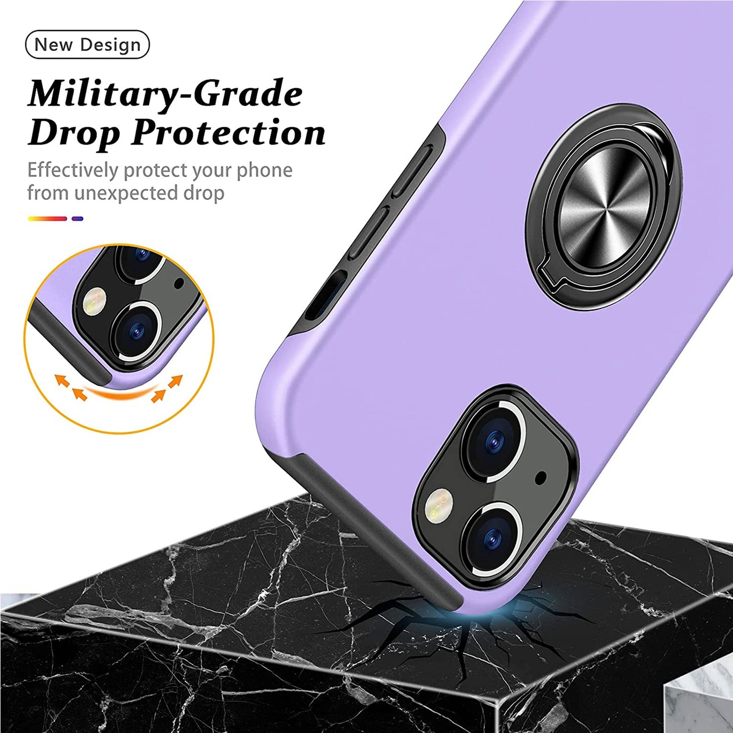 For Gabb Phone 4 Pro Military Grade Hybrid Case with Flat Metal Ring 360° Rotation Kickstand, Slim Fit Back Hard PC Case Cover Purple