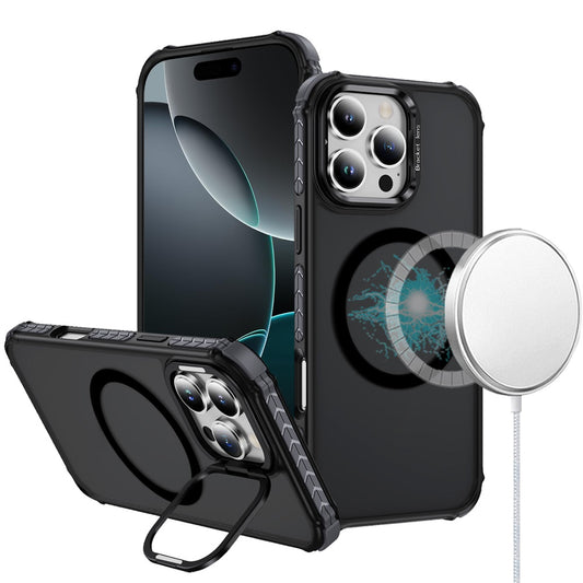 For Apple iPhone 16 Pro (6.3") Hybrid Metal Camera Stand Ring Sturdy, Compatible with MagSafe, Matte Hard TPU Colorful Edge Case Cover