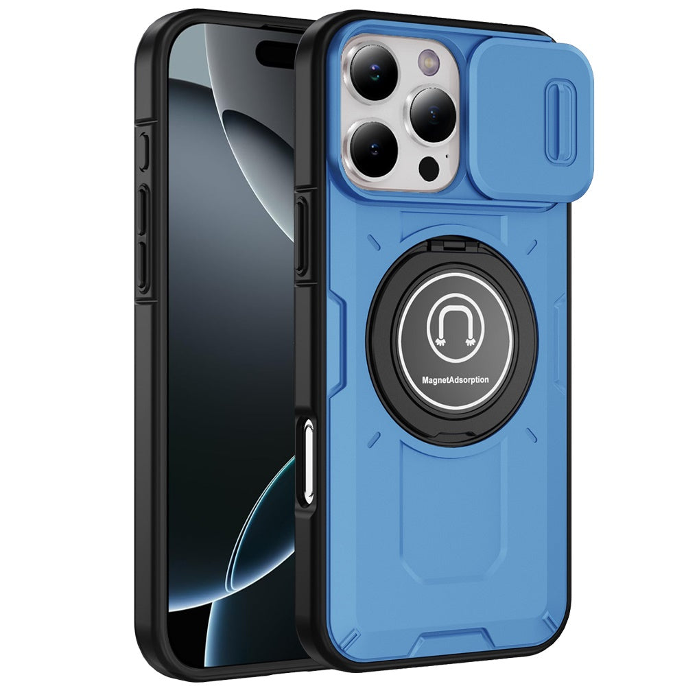 For Apple iPhone 16 Pro (6.3") Build in Invisible Magnetic Ring Stand with Slide Camera Protector, fit Magnetic Car Mount [Compatible with MagSafe] Case Cover