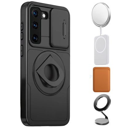 For Apple iPhone 15 Full Coverage with Camera Window, Magnetic Circle, Rotatable Ring Stand, MagSafe Compatible, Shockproof Hybrid Protectiv Case Cover