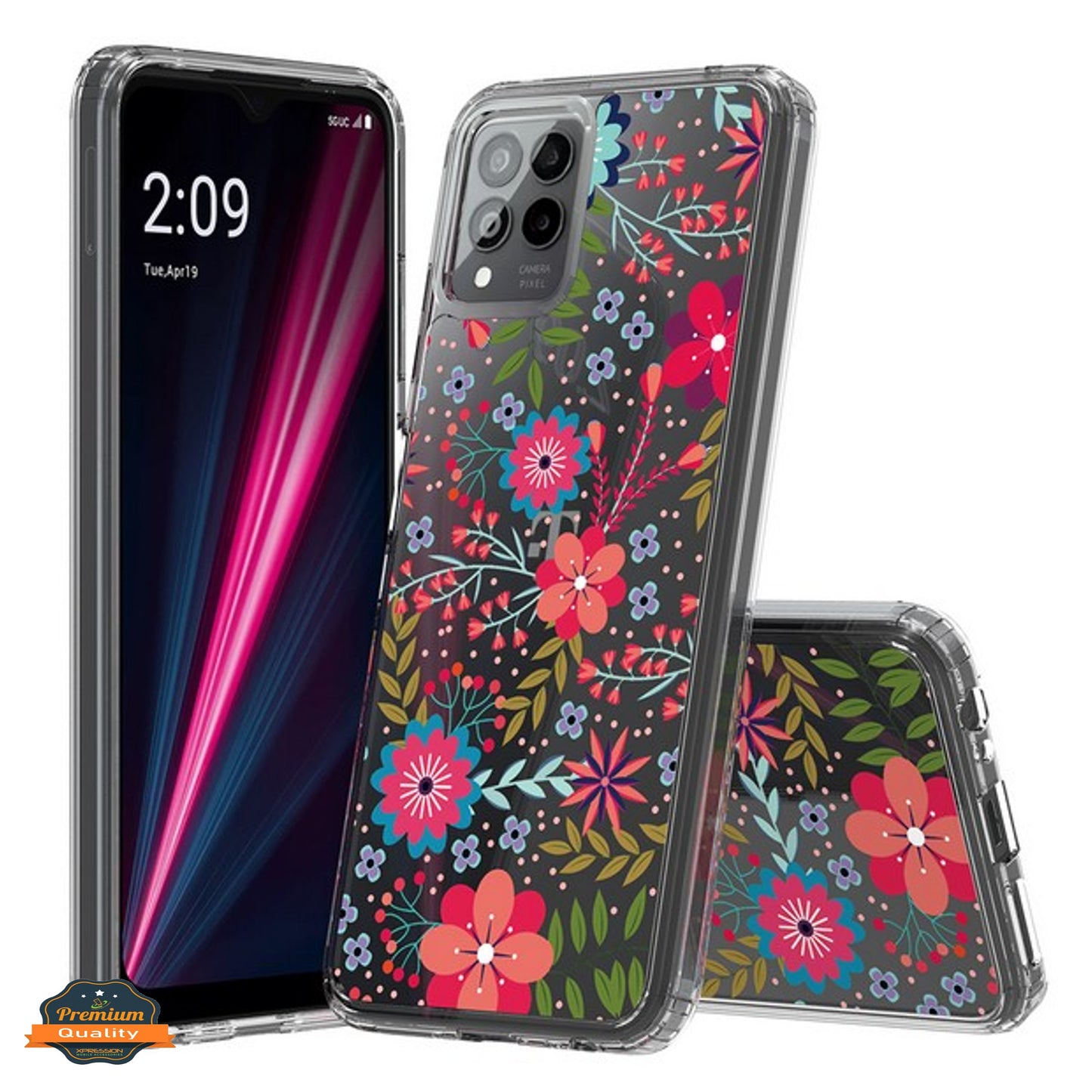 For Motorola Moto G Stylus 5G 2025 Floral Pattern Hybrid Transparent TPU Silicone, Shock Absorption Bumper, Hard Back Slim Case Cover