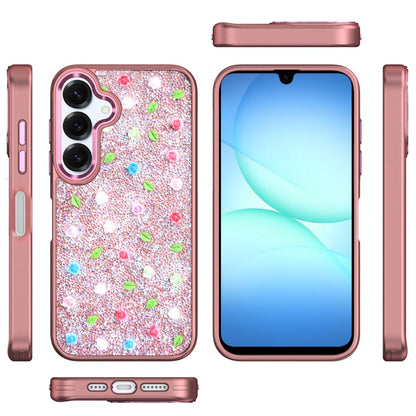 For Samsung Galaxy S25 Fan Edition /Galaxy S25 FE Floral Design Embedded Glass Diamond Fancy Fashion Glitter Bling Sparkly Hybrid Rugged TPU Bumper Case Cover