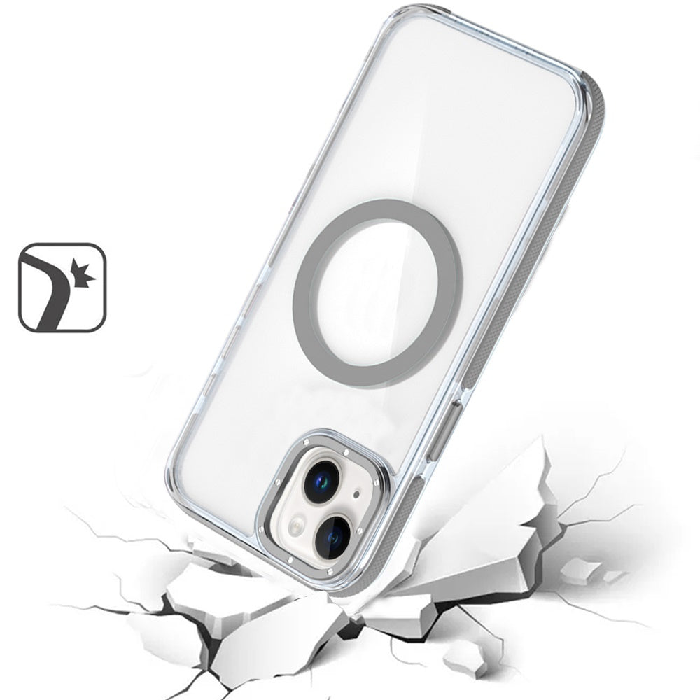 For Apple iPhone 15 Transparent Back with Colorful Frame, Strong Magnetic Circle, MagSafe Compatible, Slim Shockproof Protection Case Cover