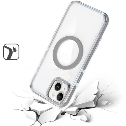 For Apple iPhone 15 Transparent Back with Colorful Frame, Strong Magnetic Circle, MagSafe Compatible, Slim Shockproof Protection Case Cover