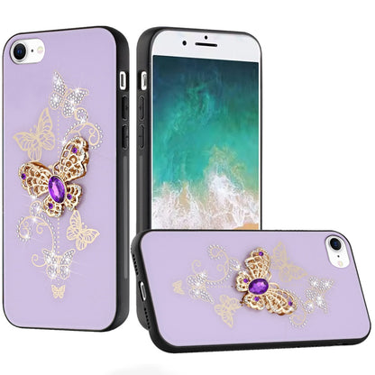 For Apple iPhone 16e Diamonds 3D Butterfly Bling Sparkly Glitter Ornaments Engraving Hybrid Metal Fashion Case Cover Purple Garden Butterflies