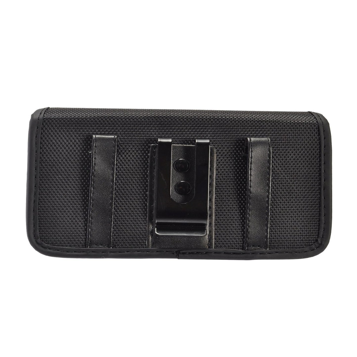 For Apple iPhone 16 Plus (6.7") Pouch Case Universal Horizontal Canvas with Belt Clip Loop Holster Military Grade Cell Phone Holder Cover [Black]