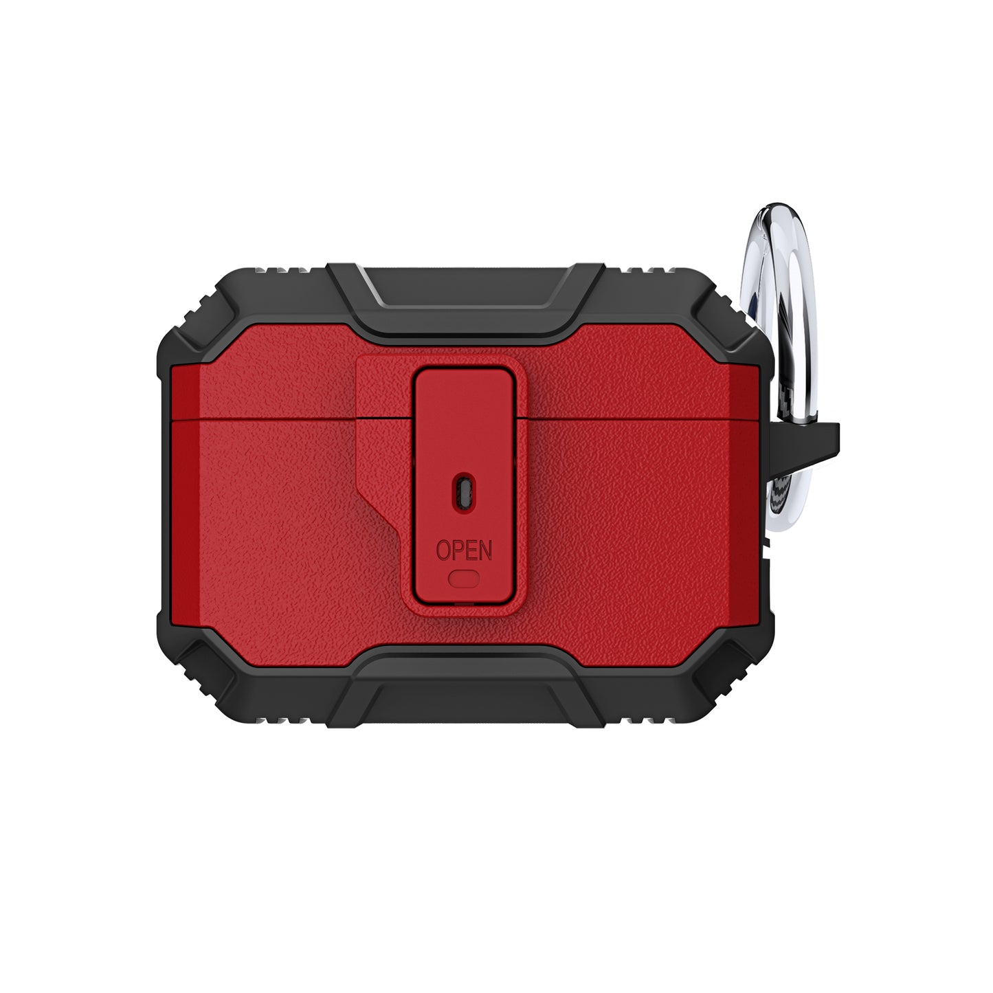 For Airpods Pro 3 (2025) Heavy Duty Hybrid Shockproof Case Hard PC Rubber TPU Cover with Open Button & Metal Hook Case Cover Red