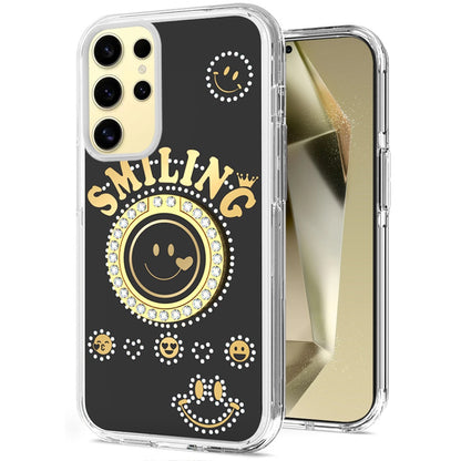 For Samsung Galaxy A16 5G Smiling Glitter Ornament Bling Sparkle with Ring Stand Hybrid Slim TPU + Hard Back Shell Case Cover