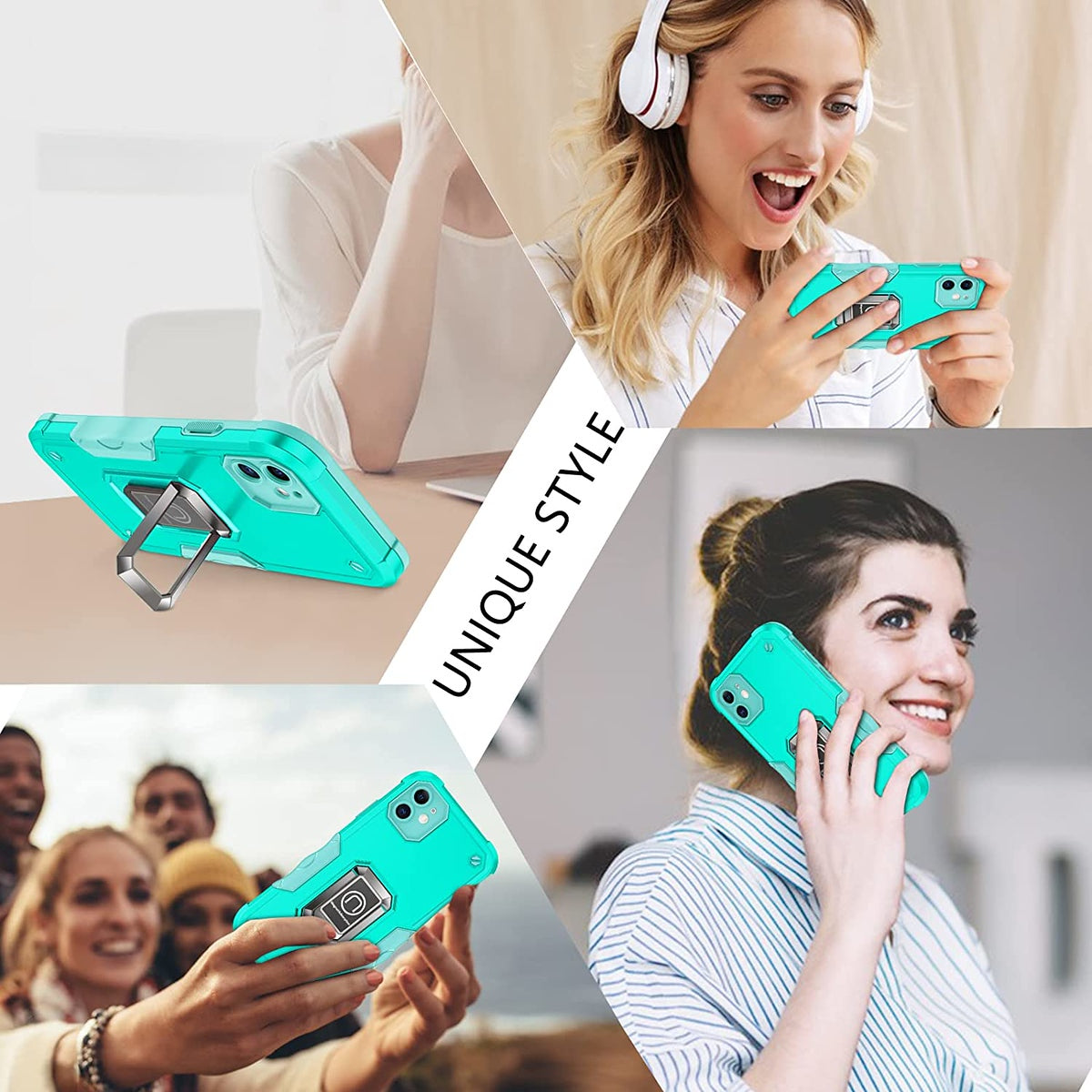 For Gabb Phone 4 Pro Heavy Duty Hybrid 2in1 Hard PC & TPU Rugged Bumper Shockproof with Magnetic Ring Kickstand Case Cover Blue