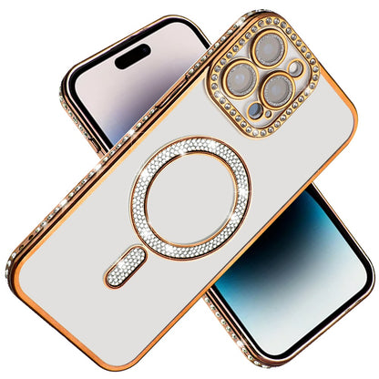 For Apple iPhone 16 Pro Max Bling Case with Diamond Magnetic Circle, Transparent Slim Shockproof Hybrid Slim Fit Case Cover
