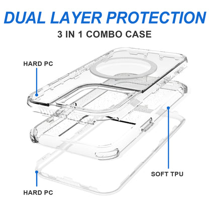 For Apple iPhone 14 / iPhone 13 (6.1") Magnetic Ring Circle Glitter Bling Sparkle 3in1 Hybrid [Compatible with Magsafe] Clear Shockproof Case Cover