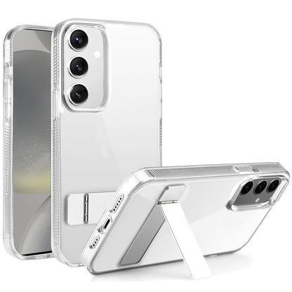 For Samsung Galaxy S25+ /S25 Plus /S24+ Plus Transparent with Sturdy Metal Kickstand Hybrid Dual Layer Tough Shock-Absorbent Slim Fit Hard PC + TPU Case Cover Clear