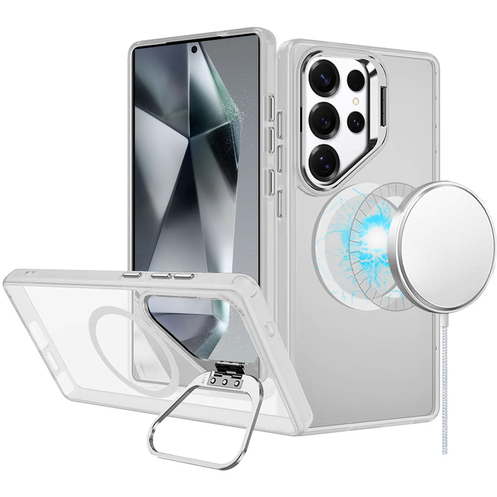 For Samsung Galaxy S25+ /S25 Plus /S24+ Plus Heavy Duty Metallic Hybrid Tough TPU with Camera Ring Stand, MagSafe Compatible, Rugged Drop Protection Case Cover