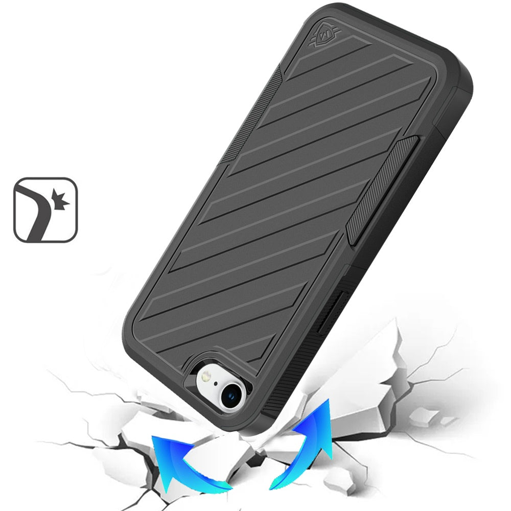 For Apple iPhone 16e Premium Tough Hybrid Case with Belt Clip Holster, Shockproof Rugged Design, Textured 2in1 Non-Slip Case Cover Black