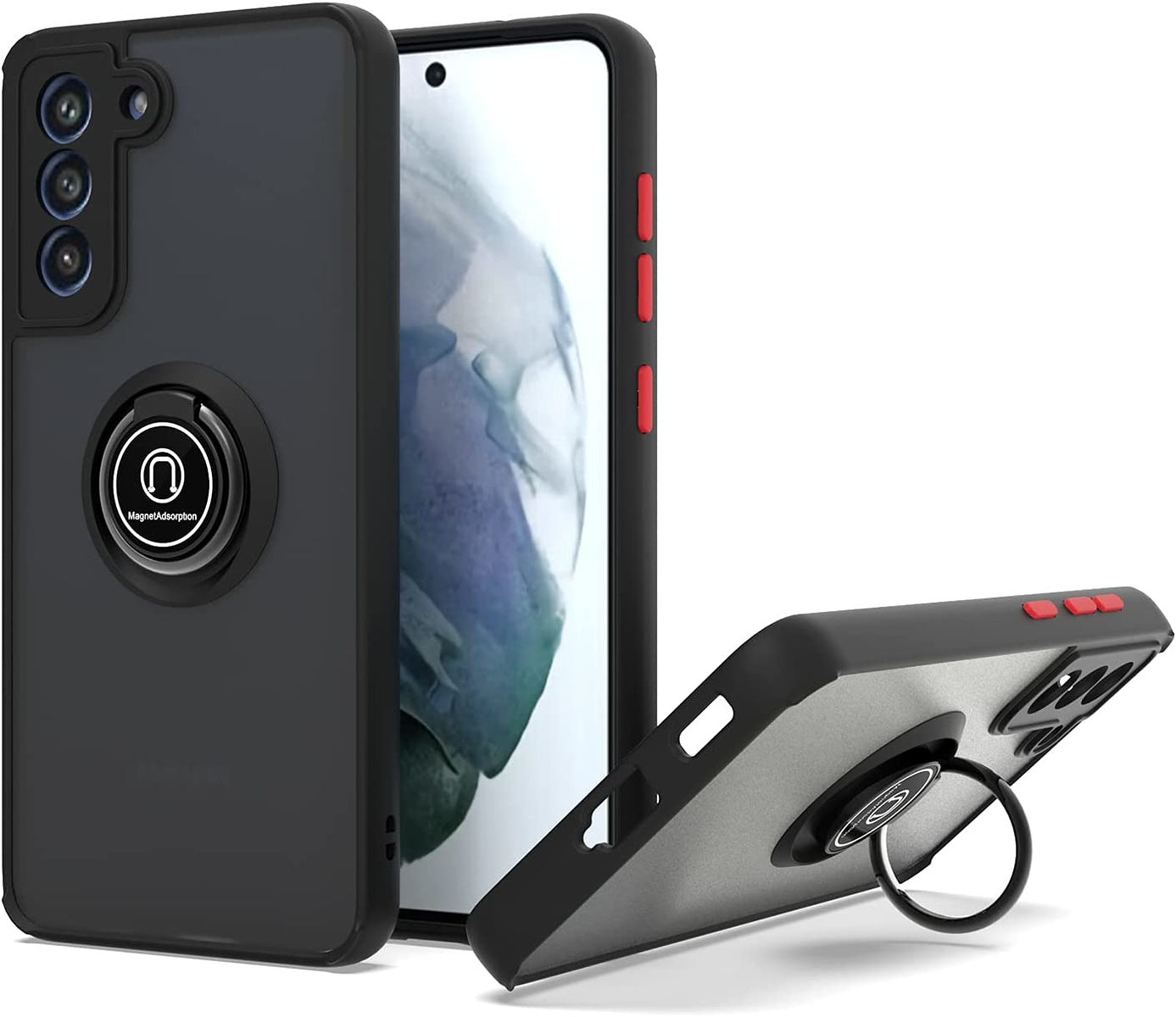 For Gabb Phone 4 Pro Translucent Matte Back Hybrid with Rotatable Metal Ring Holder Kickstand Shockproof TPU (Fit Car Mount) Case Cover