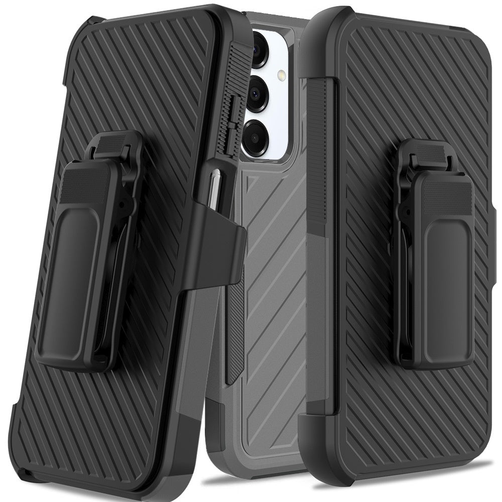 For Samsung Galaxy A16 5G Combo Hybrid lined with Belt Clip Holster Armor Shockproof Rugged Textured 2in1 Non Slip Tough Case Cover