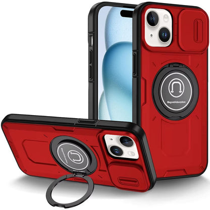 For Apple iPhone 11 Pro Max Build in Invisible Magnetic Ring Stand with Slide Camera Protector, fit Magnetic Car Mount [Compatible with MagSafe] Case Cover Red