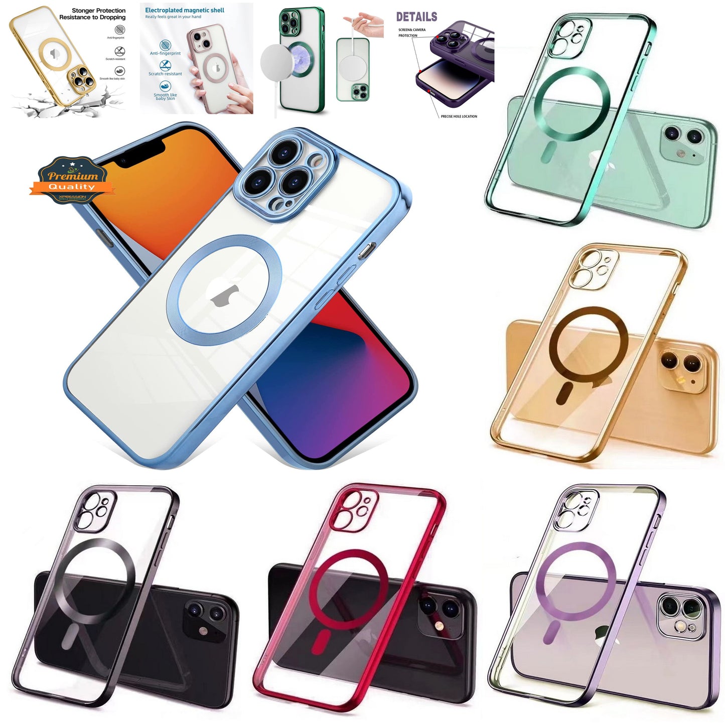 For iPhone 16 Pro Max Clear Hybrid Case with Plating Chrome Frame, Camera Protection, MagSafe Compatible Case Cover