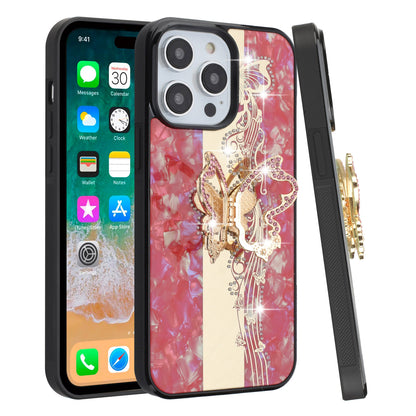 For Apple iPhone SE 4 Diamonds 3D Butterfly Bling Sparkly Glitter Ornaments Engraving Hybrid with Stand Fashion Case Cover Enchanted Butterfly Red