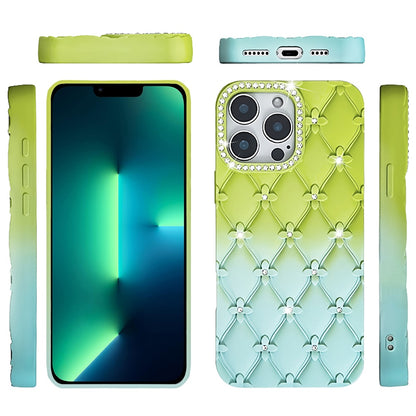 For Apple iPhone 14 / iPhone 13 (6.1") Fashion Flower Design Sparkle Glitter Shimmer Rhinestone Bling Leather Feel Thick TPU Rubber Hard PC Case Cover