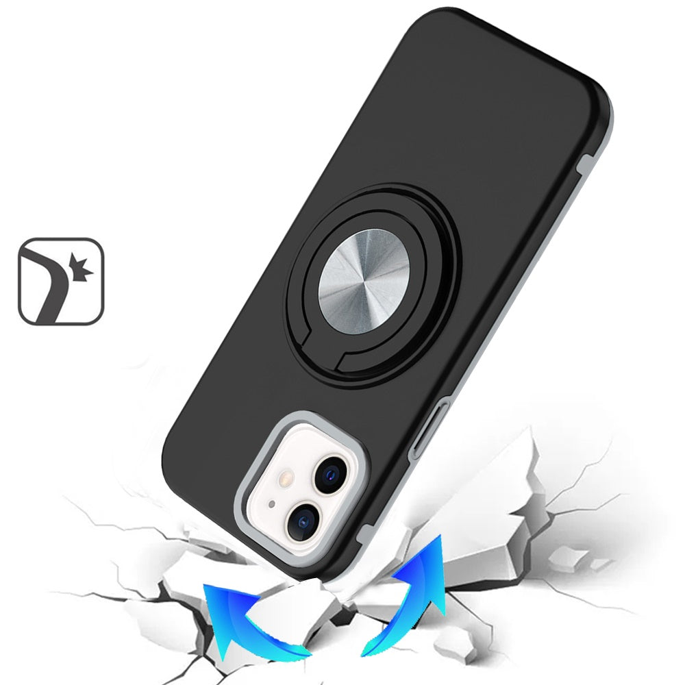 For Apple iPhone 14 Pro Max Metal Matte Hybrid with Invisible Rotational Ring Stand, Car Mount Friendly, Military Grade Slim Fit Sturdy Case Cover