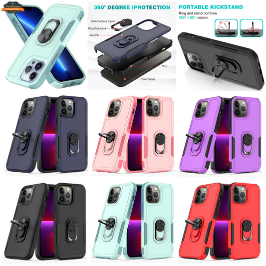 For Samsung Galaxy A16 5G Hybrid Rugged Tough 2in1 Drop-Proof Protection Military Grade Armor with Metal Ring Stand Case Cover