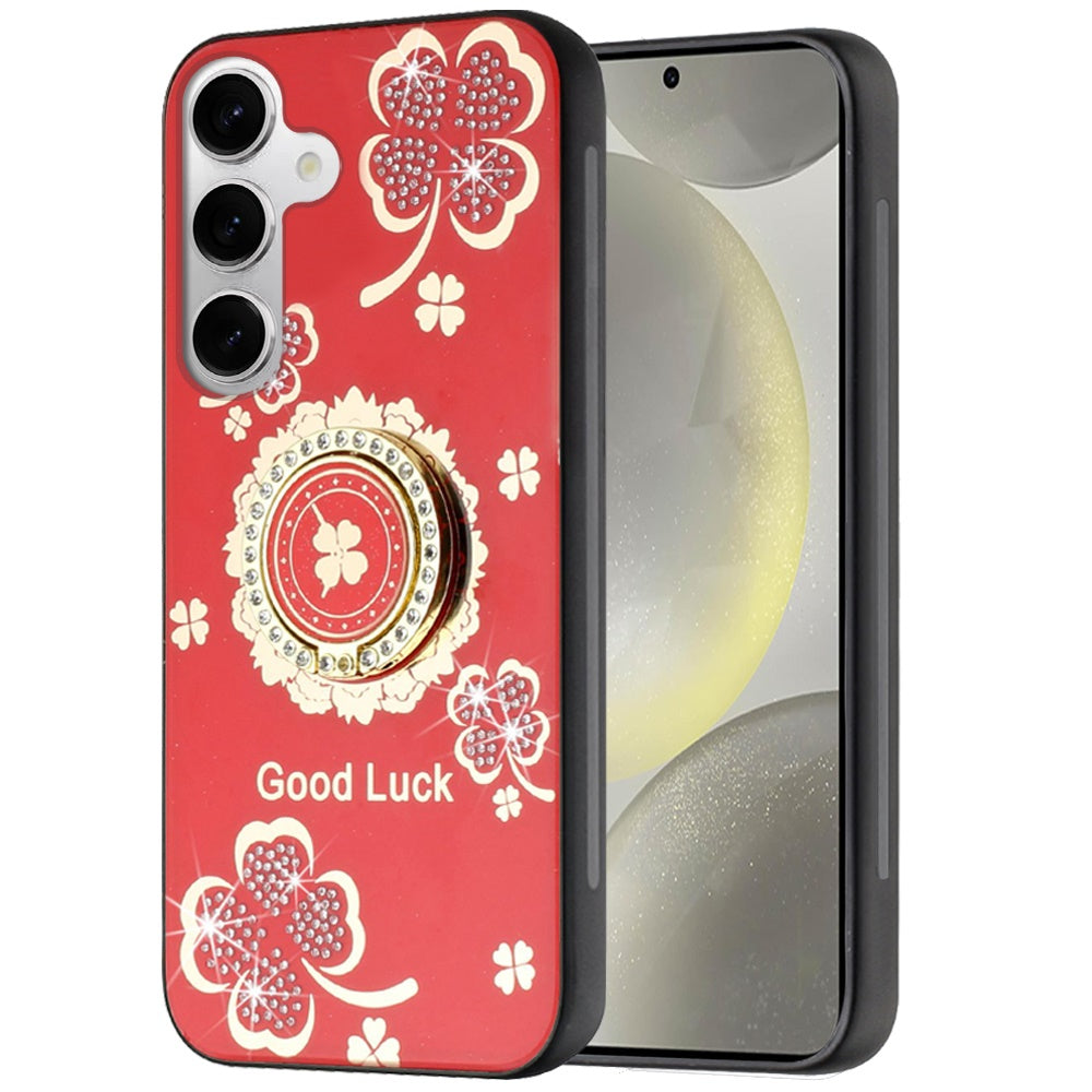 For Samsung Galaxy S25+ /S25 Plus /S24+ Plus Diamonds 3D Fashion Bling Sparkly Glitter Ornaments Engraving Hybrid with Ring Stand Case Cover