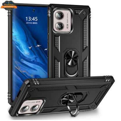 For Motorola Moto G 5G 2025 Shockproof Hybrid Dual Layer PC + TPU with Metal Ring Kickstand Heavy Duty Armor Shell Case Cover