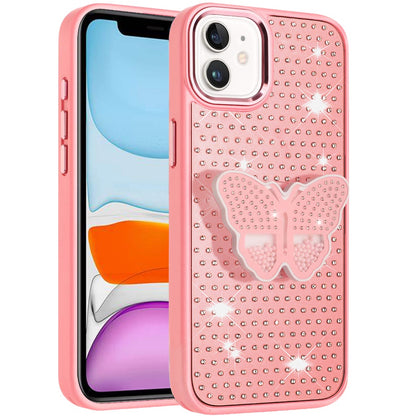 For Apple iPhone 11 Butterfly Moveable Grip 3D Pop Stand Full Diamond Bling Sparkling TPU Fashion Hybrid Case Cover