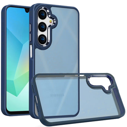 For Samsung Galaxy A16 5G Slim Fit Hybrid Transparent Thick Acrylic with Metal Buttons Frame Protective Hard PC + TPU Shockproof Case Cover